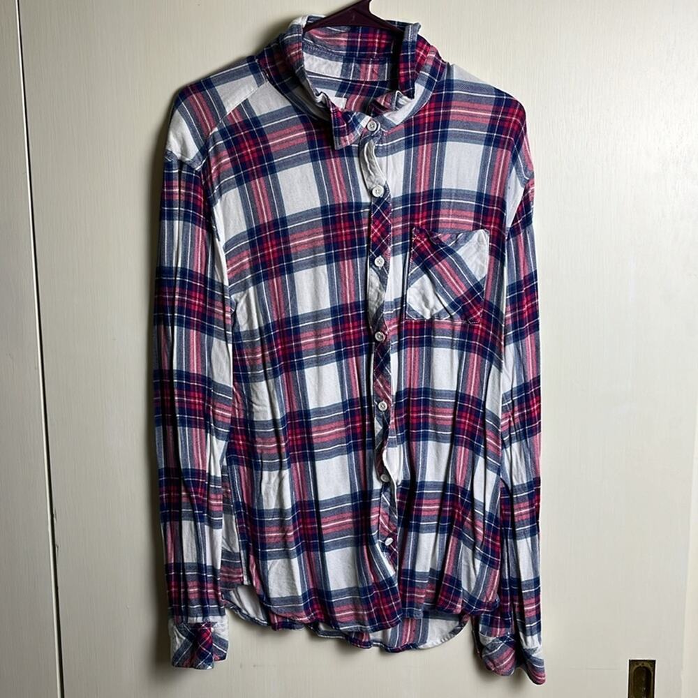 BLL New York Plaid Button Down top blue white red xl